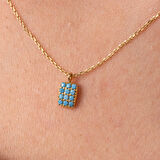 Altın Kolye - Firuze (Turkuaz) Taşlı Tasarım 14 Ayar Altın Kolye