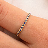 Yarım Tur Altın Yüzük - 14 Ayar Hediyelik Altın Tam Tur 0.30 Karat Safir Taşlı Yüzük