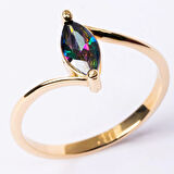 Gümüş Yüzük - 0.60 Karat Mekik Mistik Topaz Taşlı Es 925 Ayar Gümüş Evlilik Teklifi Yüzüğü