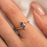 Gümüş Yüzük - 0.60 Karat Mekik Mistik Topaz Taşlı Es 925 Ayar Gümüş Evlilik Teklifi Yüzüğü