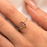 Gümüş Yüzük - 0.60 Karat Mekik Zultanit Taşlı Es 925 Ayar Gümüş Evlilik Teklifi Yüzüğü