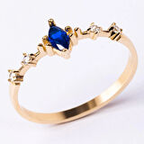 Gümüş Yüzük - Safir Mekik Taşlı Minimal Tasarım 925 Ayar Gümüş Evlilik Teklifi Yüzüğü