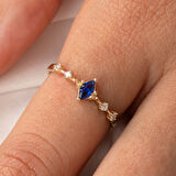 Gümüş Yüzük - Safir Mekik Taşlı Minimal Tasarım 925 Ayar Gümüş Evlilik Teklifi Yüzüğü