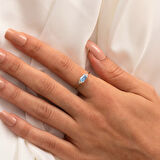 Gümüş Yüzük - Akuamarin Taşlı Zümrüt Kesim Modern Tasarım 925 Ayar Gümüş Yüzük