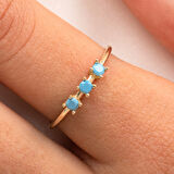 Gümüş Yüzük - Firuze (Turkuaz) Tria Taşlı Modern Tasarım 925 Ayar Gümüş Yüzük