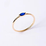 Gümüş Yüzük - Markiz Safir Taşlı Minimal Tasarım Tektaş Kadın 925 Ayar Gümüş Yüzük