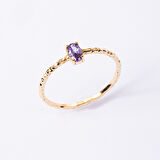 Gümüş Yüzük - Ametist Taşlı Dövülü Eskitme Minimal Tasarım Tektaş 925 Ayar Gümüş Yüzük