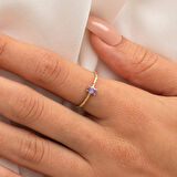 Gümüş Yüzük - Ametist Taşlı Dövülü Eskitme Minimal Tasarım Tektaş 925 Ayar Gümüş Yüzük