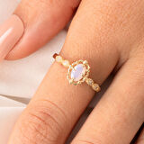 Gümüş Yüzük - Pembe Kuvars Taşlı Gelin Başı Tektaş 925 Ayar Gümüş Evlilik Teklifi Yüzüğü