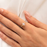 Gümüş Yüzük - Pembe Kuvars Taşlı Gelin Başı Tektaş 925 Ayar Gümüş Evlilik Teklifi Yüzüğü