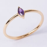 Gümüş Yüzük - Ametist Taşlı Minimal Tasarım Tektaş Kadın 925 Ayar Gümüş Yüzük