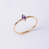 Gümüş Yüzük - Ametist Taşlı Minimal Tasarım Tektaş Kadın 925 Ayar Gümüş Yüzük