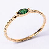 Gümüş Yüzük - Zümrüt Taşlı Minimal Tasarım Gündelik Tektaş 925 Ayar Gümüş Yüzük