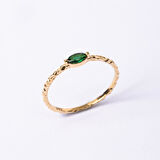 Gümüş Yüzük - Zümrüt Taşlı Minimal Tasarım Gündelik Tektaş 925 Ayar Gümüş Yüzük