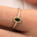 Gümüş Yüzük - 0.50 Karat Zümrüt Taşlı Modern 925 Ayar Gümüş Evlilik Teklifi Yüzüğü