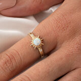 Gümüş Yüzük - Oval Kesim Opal Taşlı Güneş Tasarım 925 Ayar Gümüş Yüzük