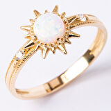 Gümüş Yüzük - Oval Kesim Opal Taşlı Güneş Tasarım 925 Ayar Gümüş Yüzük
