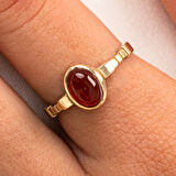 Gümüş Yüzük - Akik Taşlı Oval Kesim Boğumlu Tektaş Modern Tasarım 925 Ayar Gümüş Kadın Yüzük