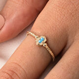 Gümüş Yüzük - Mini Baget Firuze (Turkuaz) Taşlı Minimal Özel Tasarım 925 Ayar Gümüş Yüzük