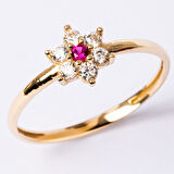 Gümüş Yüzük - Mini Papatya Ruby Taşlı Minimal Tasarım 925 Ayar Gümüş Yüzük