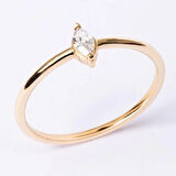 Tektaş Gümüş Yüzük - 925 Ayar Gümüş Markiz Zirkon Taşlı Minimal Tek Taş Gümüş Yüzük - Hediyelik