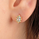 14 Ayar Altın Vintage Tasarım Green Topaz (Su Yeşili) Taşlı Küpe