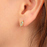 14 Ayar Altın Vintage Tasarım Green Topaz (Su Yeşili) Taşlı Küpe