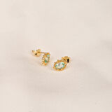 14 Ayar Altın Vintage Tasarım Green Topaz (Su Yeşili) Taşlı Küpe