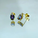 Gümüş Küpe - 1.10 Karat Mistik Topaz Oval Taşlı 925 Ayar Gümüş Küpe