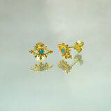 Kadın Minimal Firuze (Turkuaz) Taşlı Göz Tasarım 925 Ayar Gümüş Küpe