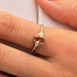 Altın Yüzük - 0.10 Karat Pırlanta Taşlı Oval Kesim Zultanit Taşlı Modern Tasarım 14 Ayar Altın Yüzük