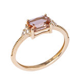 Altın Yüzük-0.09 Karat Pırlanta Taşlı Zümrüt Kesim Zultanit Taşlı Modern Tasarım 14 Ayar Altın Yüzük