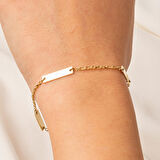 Altın Bileklik - Kişileştirelebilir Harf-İsim Yazılabilir 3 Plaka 14 Ayar Altın Bileklik