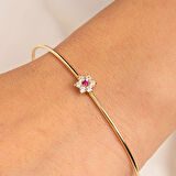 Altın Bilezik - Yakut Taşlı Çiçek Tasarım Zarif 14 Ayar Altın Bilezik