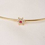 Altın Bilezik - Yakut Taşlı Çiçek Tasarım Zarif 14 Ayar Altın Bilezik