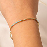 Altın Bileklik - Sıra Firuze (Turkuaz) Taşlı Modern Tasarım Şık 14 Ayar Altın Bileklik