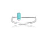 Ufuk Çizgisi Şans Totemi İnce Minimal Tasarım Firuze Taşlı Baget Gümüş Yüzük-Hediye Gümüş Yüzük