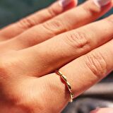 Sıralı Badem Taşsız Gümüş Minimal Yüzük-925 Ayar Gümüş Hediye Yüzük