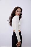 Ekru Uzun Kollu Crop Triko Kazak SWK4500EK
