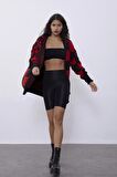 Kırmızı Desenli Oversize Triko Hırka SWC4440KR