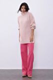 Pembe Balıkçı Yaka Oversize Triko Tunik SWK4299PE