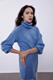 Mavi Balıkçı Yaka Oversize Triko Tunik SWK4299MA