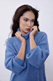 Mavi Balıkçı Yaka Oversize Triko Tunik SWK4299MA