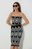 Siyah Ekru Geometrik Desenli Büstiyer SS23CT4658Sİ