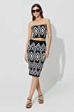 Siyah Ekru Geometrik Desenli Etek SS23S4659Sİ