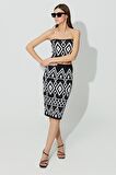 Siyah Ekru Geometrik Desenli Etek SS23S4659Sİ
