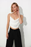Beyaz Yanları Büzgülü Askılı Büstiyer SS23CT4735BE