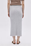 Gri Derin Yırtmaçlı Midi Triko Etek