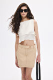 Kum Beji Kontrast Dikişli Mini Etek