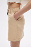 Kum Beji Kontrast Dikişli Mini Etek